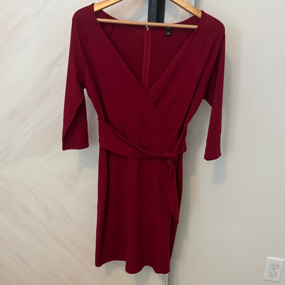 Ann Taylor Elegant Long Sleeve Red Dress